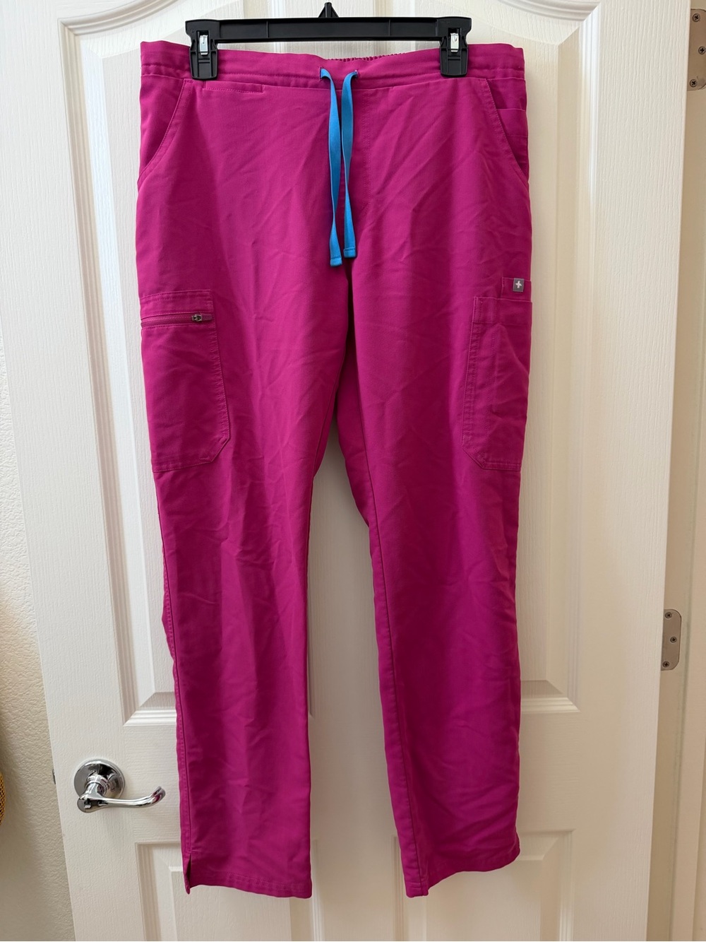 Figs Women's Yola Raspberry Sorbet Scrub Pants with Blue Drawstring